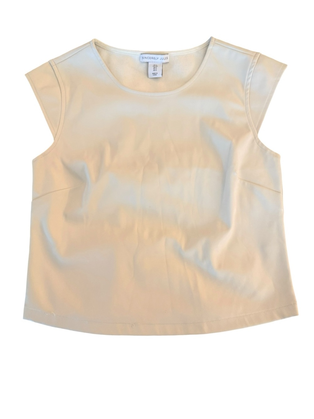 Sincerely Jules Faux Leather Cap Sleeve Top Cream Small